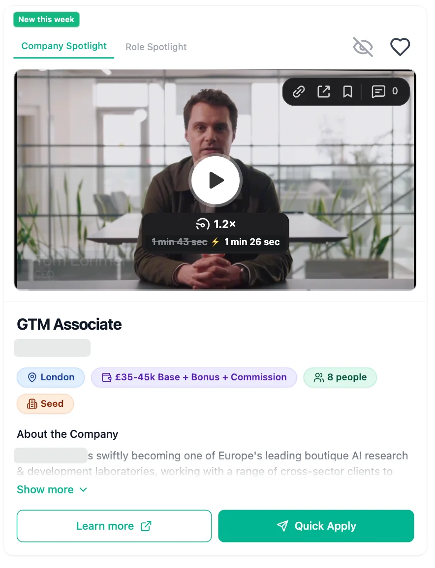 Example marketing role on the Jumpstart platform